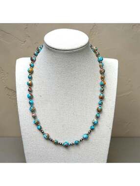 18" Orange Mohave Necklace w/ 3-4mm Sterling Pearls